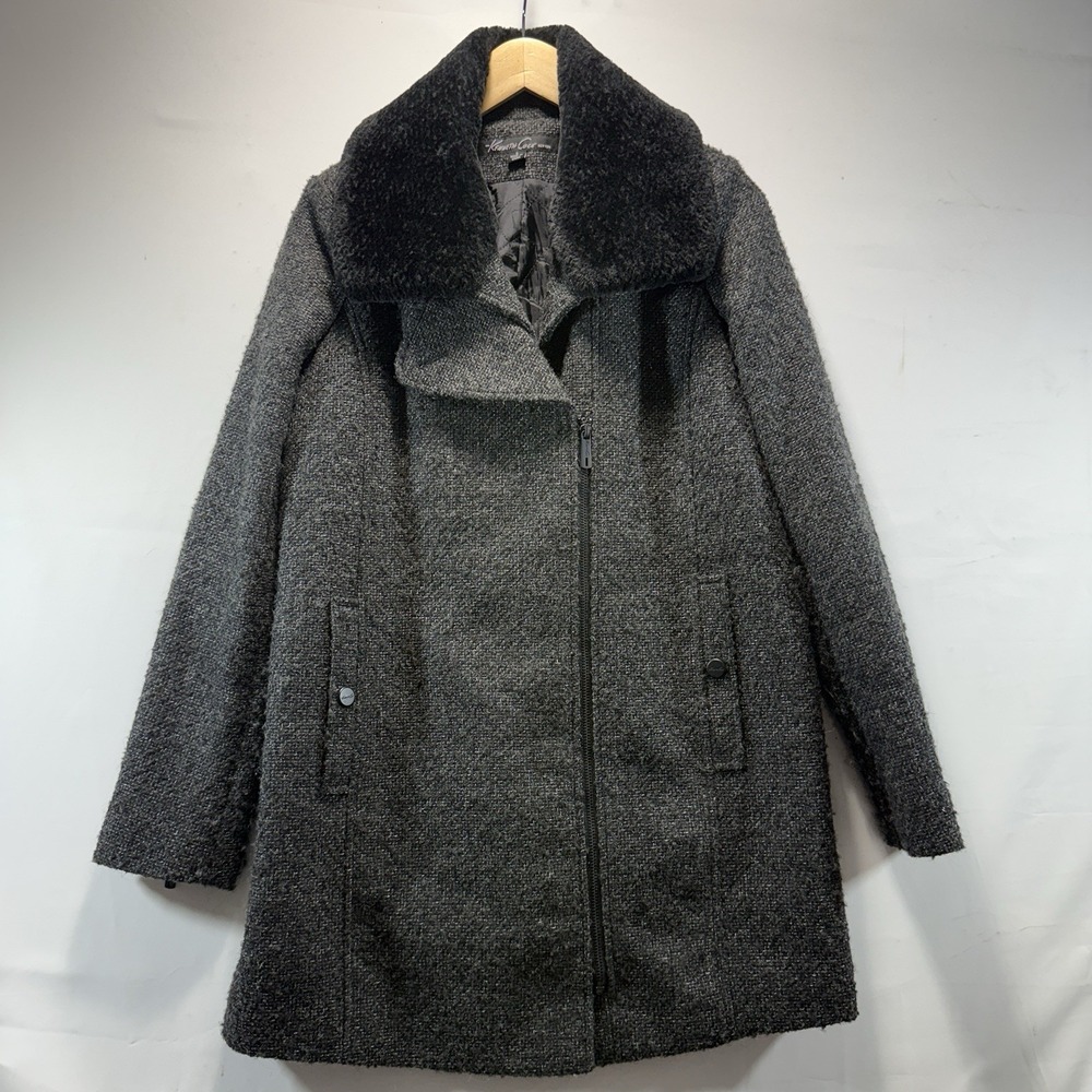 Kenneth Cole New York Women's S Wool Coat Gray Full Zip - Picture 2 of 13